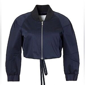 TIBI Mila Satin Bomber Jacket in Dark Navy
